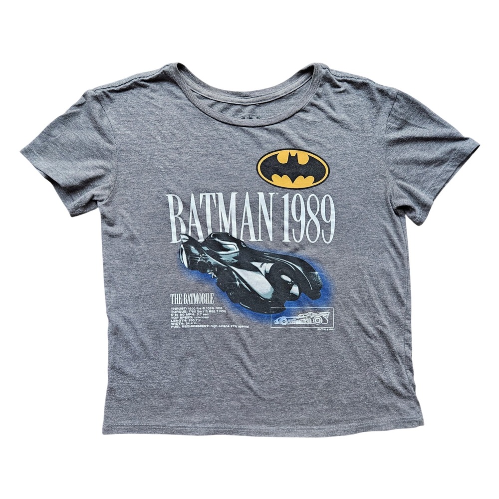 Batman 1989 The Batmobile Graphic T-Shirt Cropped Gray Heather XS DC Comics